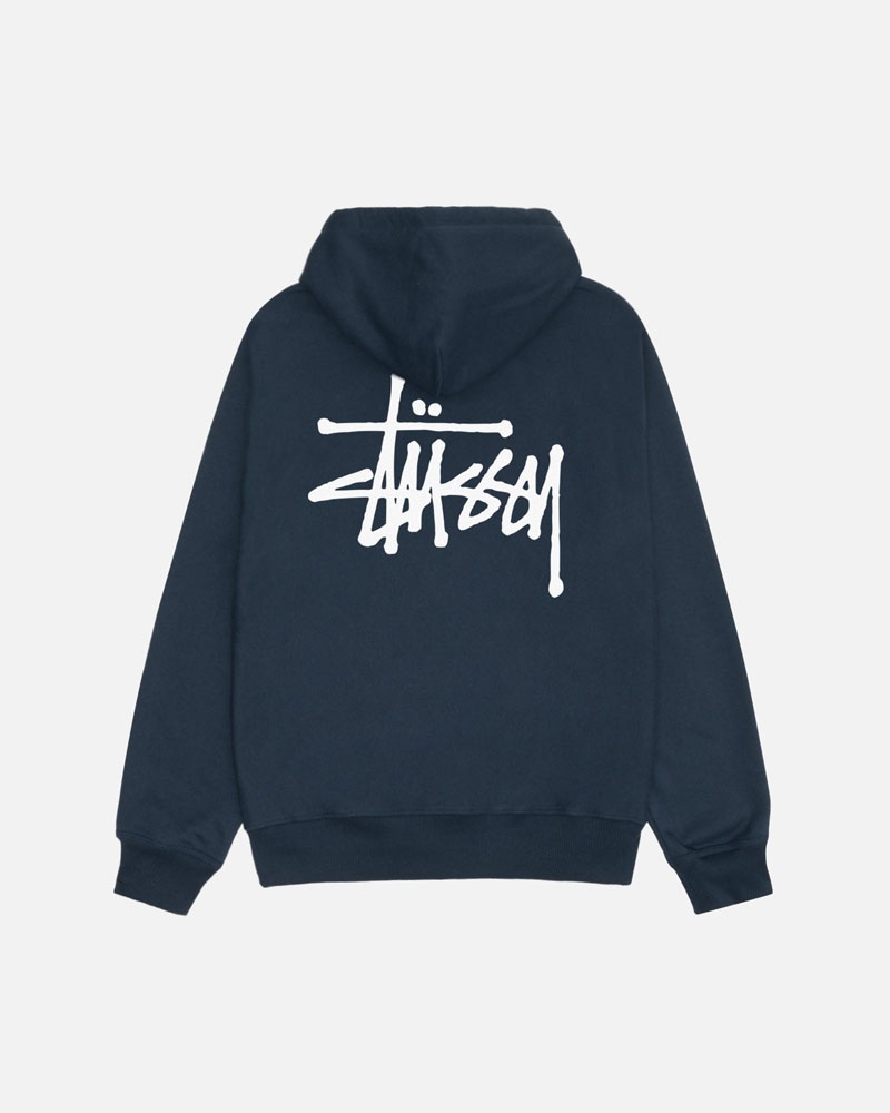 Navy Stüssy Basic Zip Hoodie | USA ZPYBLM075