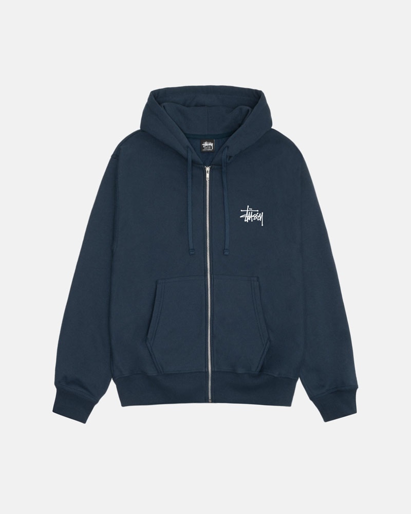 Navy Stüssy Basic Zip Hoodie | USA ZPYBLM075