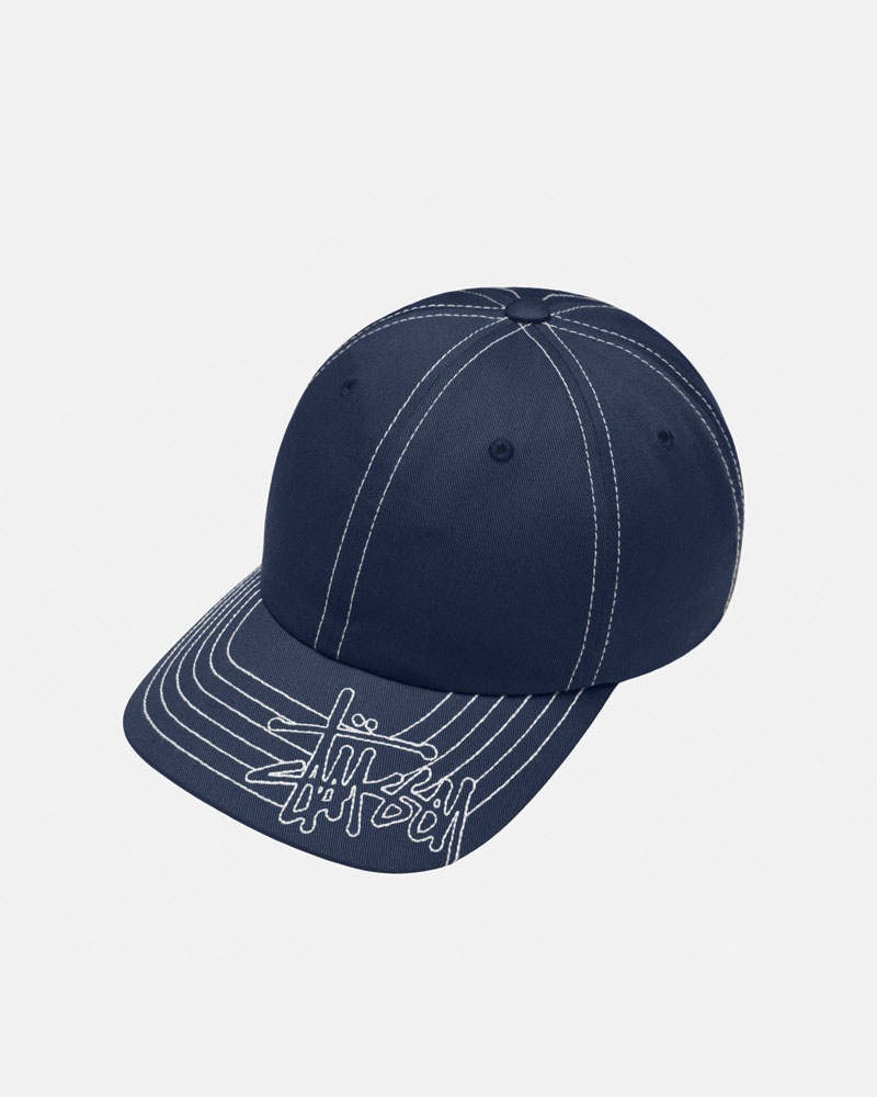 Navy Stüssy Low Pro Basic Stitch Strapback Caps | USA GTBUJH485