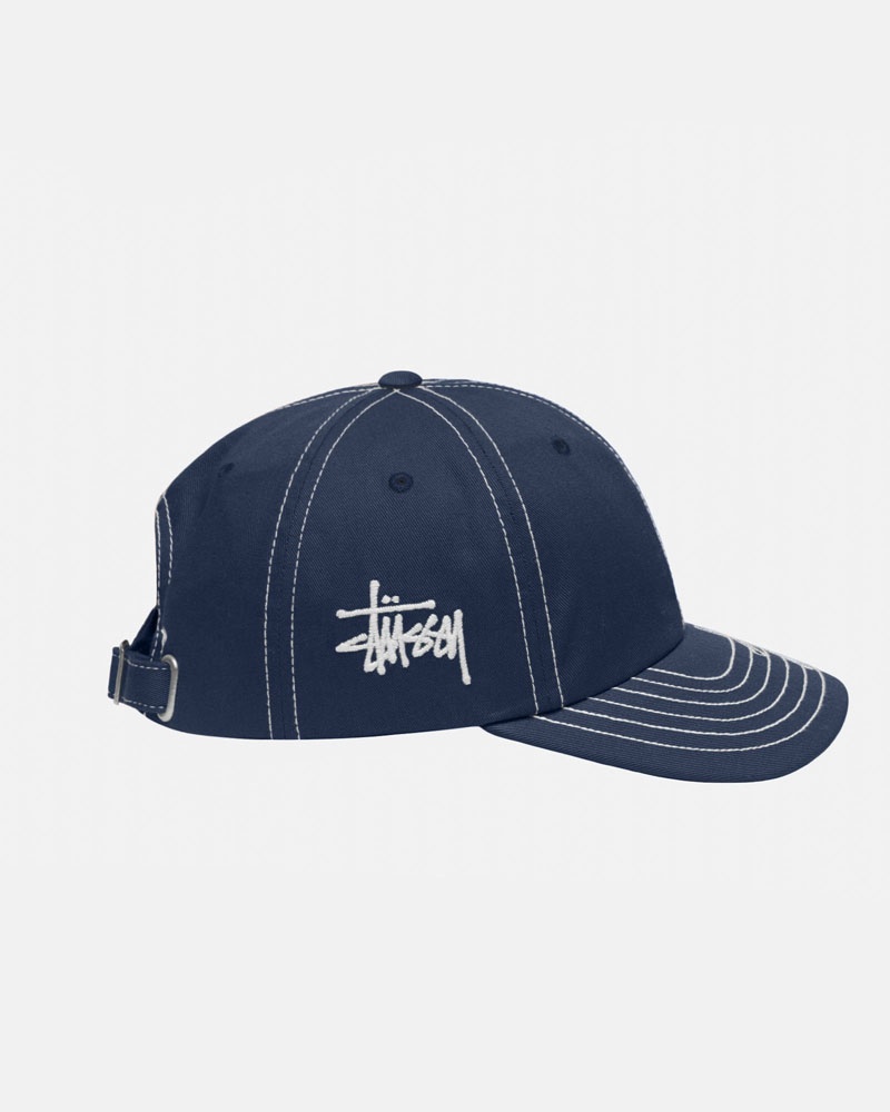 Navy Stüssy Low Pro Basic Stitch Strapback Caps | USA GTBUJH485