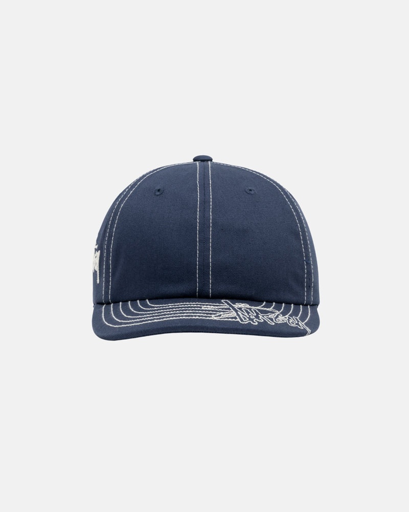 Navy Stüssy Low Pro Basic Stitch Strapback Caps | USA GTBUJH485