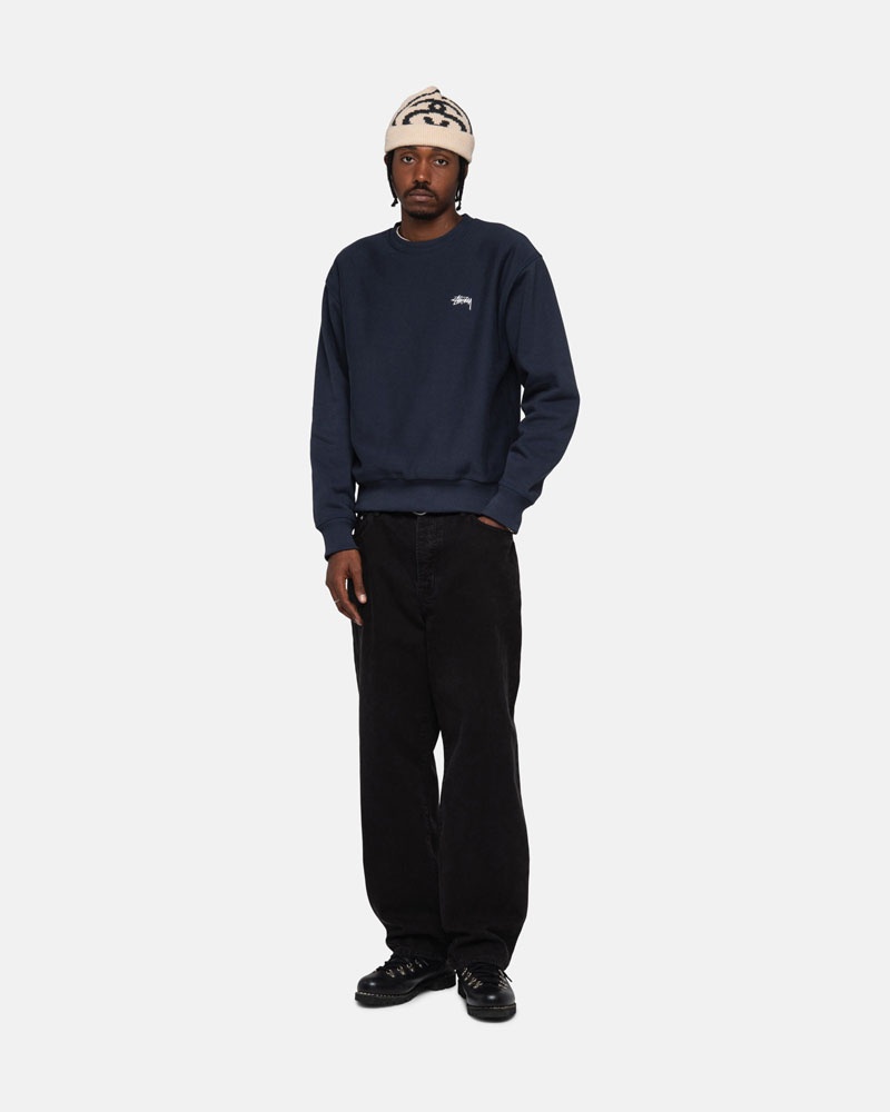 Navy Stüssy Stock Logo Crew Sweatshirt | USA YCESJA251