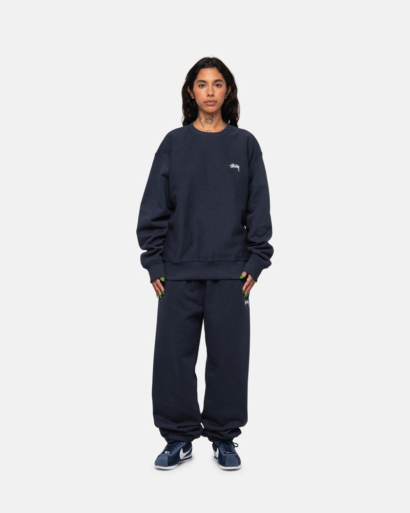 Navy Stüssy Stock Logo Crew Sweatshirt | USA YCESJA251