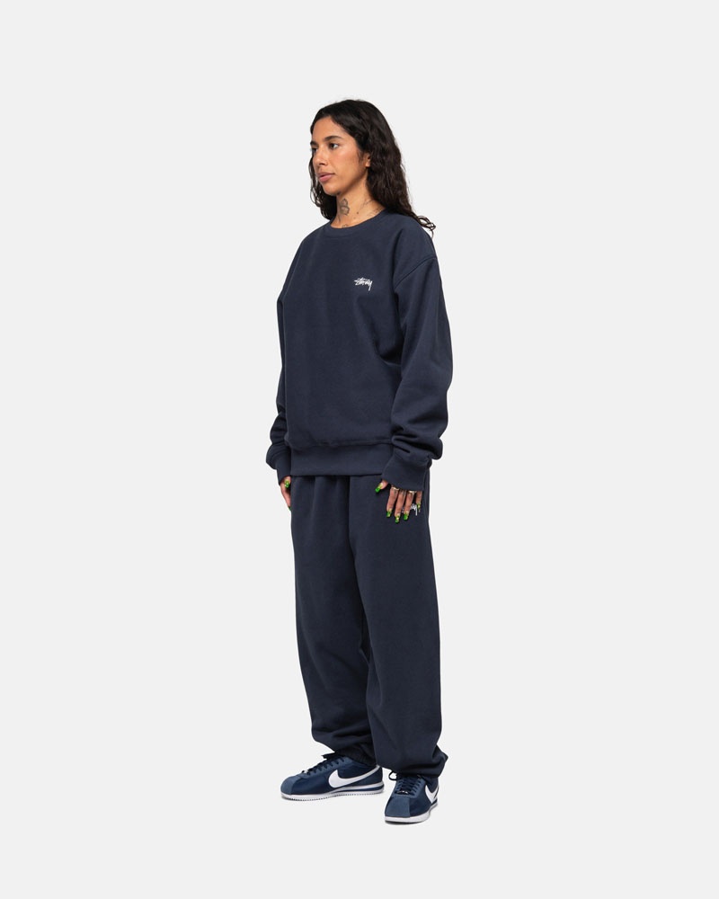 Navy Stüssy Stock Logo Crew Sweatshirt | USA YCESJA251