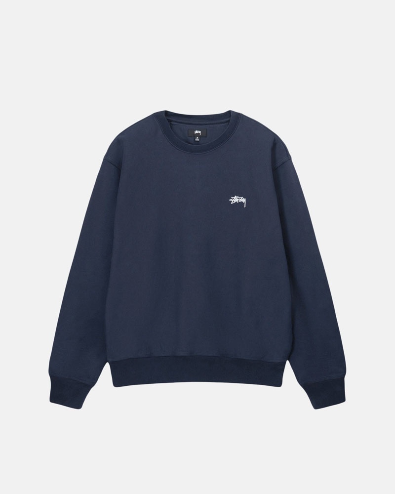 Navy Stüssy Stock Logo Crew Sweatshirt | USA YCESJA251