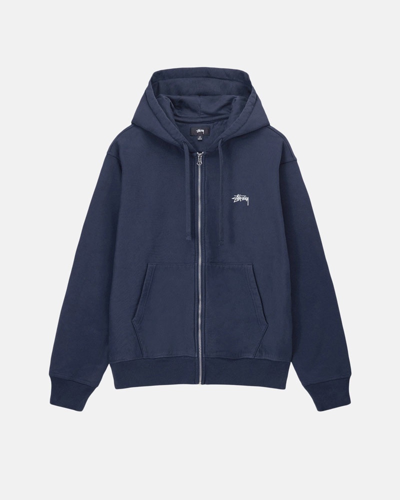 Navy Stüssy Stock Logo Zip Hoodie | USA PAOWLB380