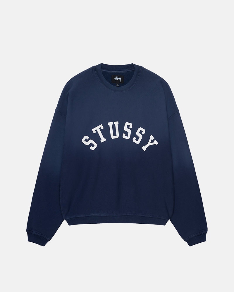 Navy Stüssy Sun Faded Oversized Crew Sweatshirt | USA XRKALB639