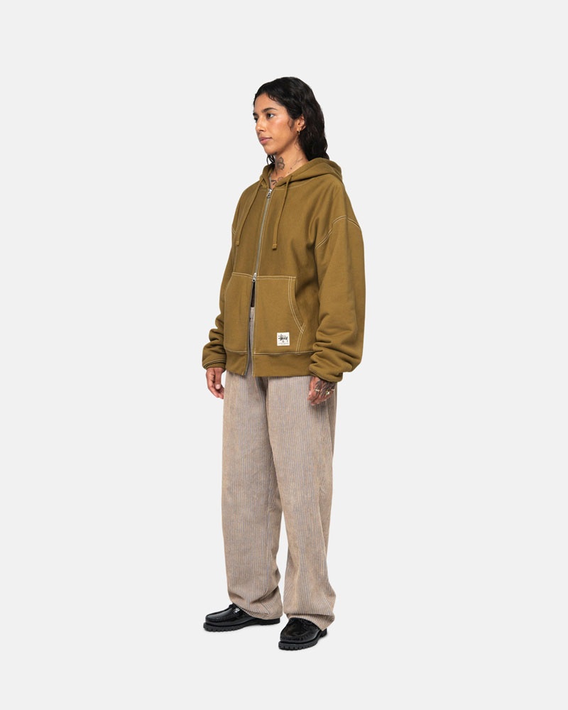 Olive Stüssy Double Face Label Zip Hoodie | USA JKNUEZ761