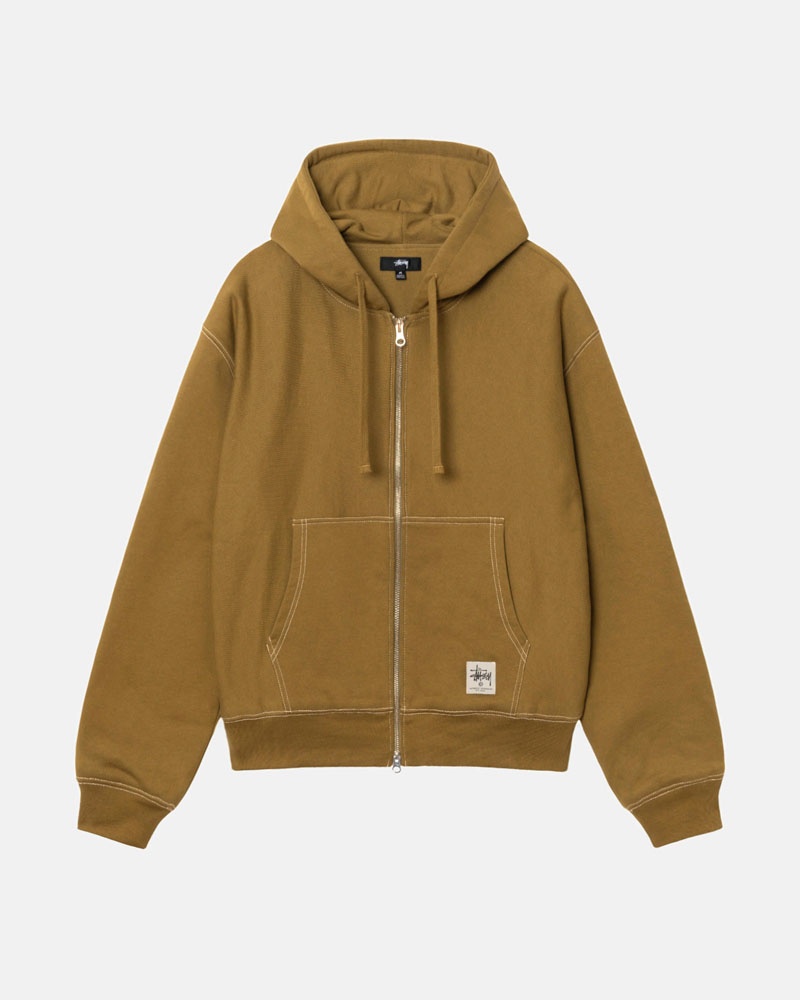 Olive Stüssy Double Face Label Zip Hoodie | USA JKNUEZ761