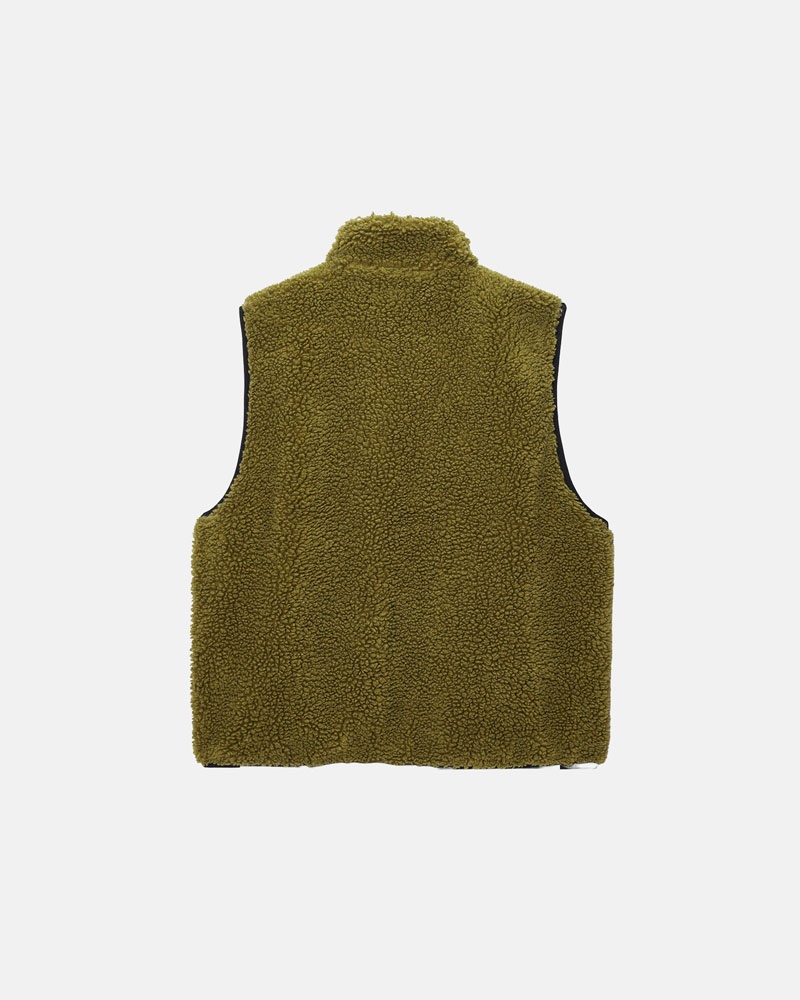 Olive Stüssy Sherpa Reversible Vest | USA TWEXZK893