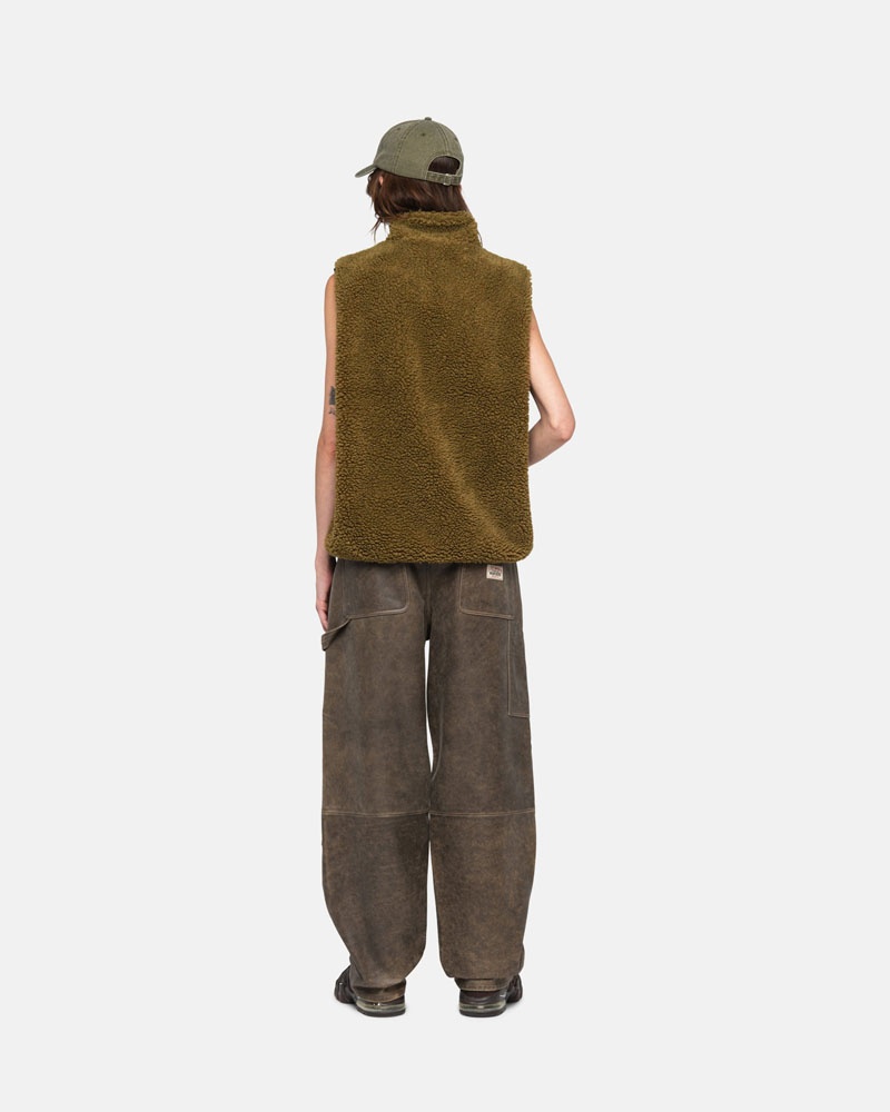 Olive Stüssy Sherpa Reversible Vest | USA TWEXZK893