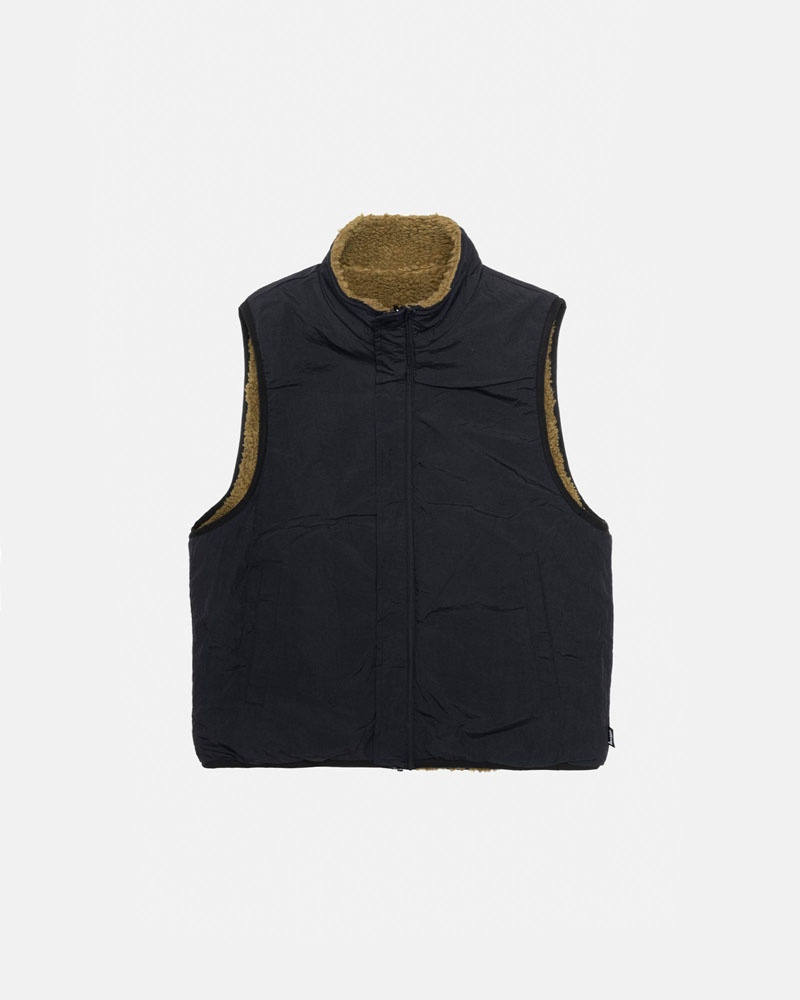 Olive Stüssy Sherpa Reversible Vest | USA TWEXZK893