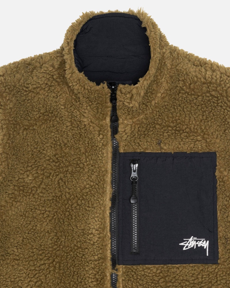 Olive Stüssy Sherpa Reversible Vest | USA TWEXZK893