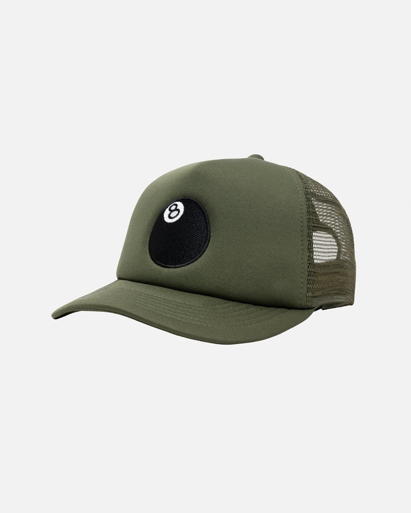 Olive Stüssy Trucker 8 Ball Snapback Caps | USA ASVMIX198