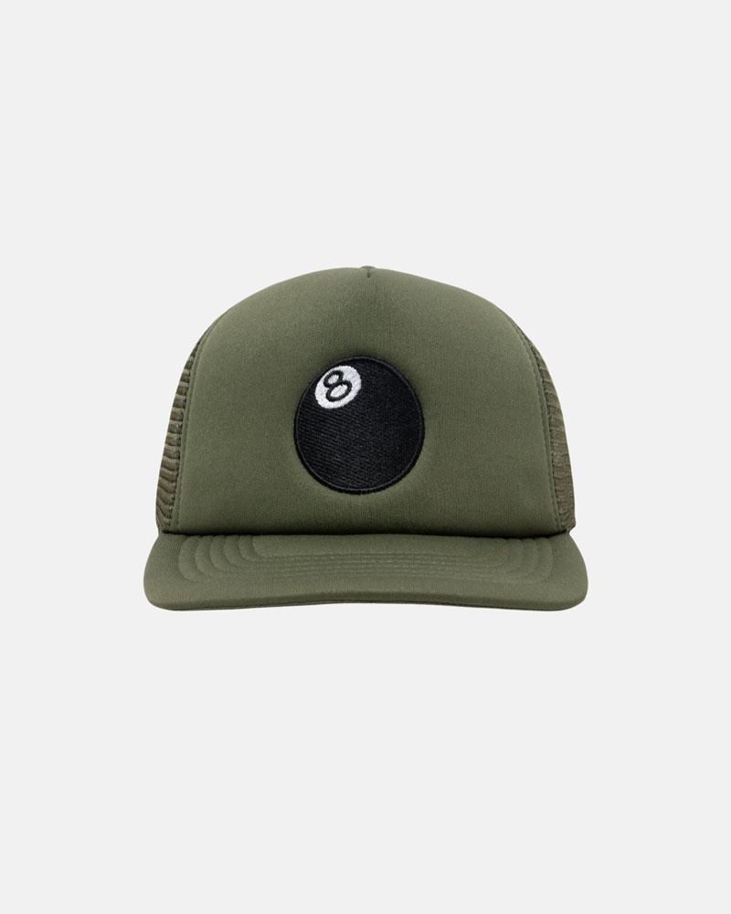 Olive Stüssy Trucker 8 Ball Snapback Caps | USA ASVMIX198