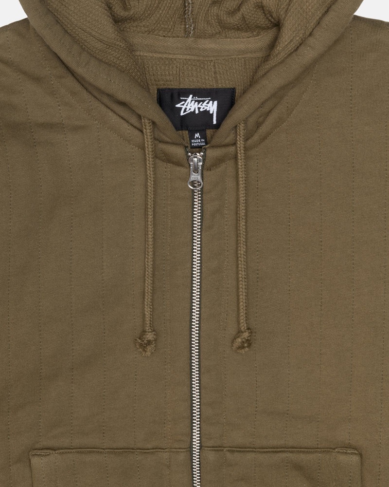 Olive Stüssy Vertical Quilted Zip Hoodie | USA MKJWXU712