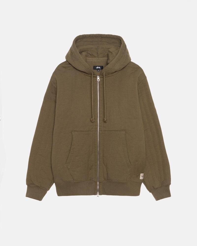 Olive Stüssy Vertical Quilted Zip Hoodie | USA MKJWXU712