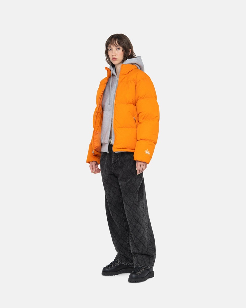 Orange Stüssy Down Puffer Nylon Jacket | USA USVOBX125