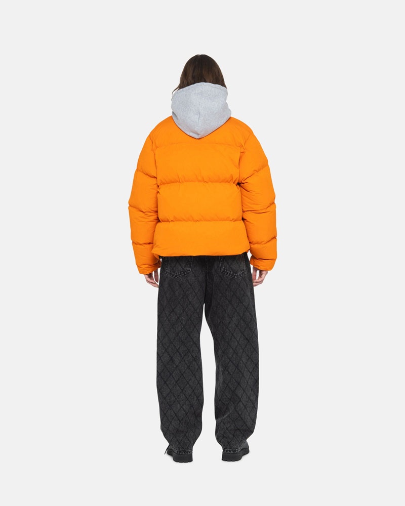 Orange Stüssy Down Puffer Nylon Jacket | USA USVOBX125