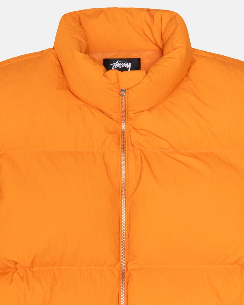 Orange Stüssy Down Puffer Nylon Jacket | USA USVOBX125