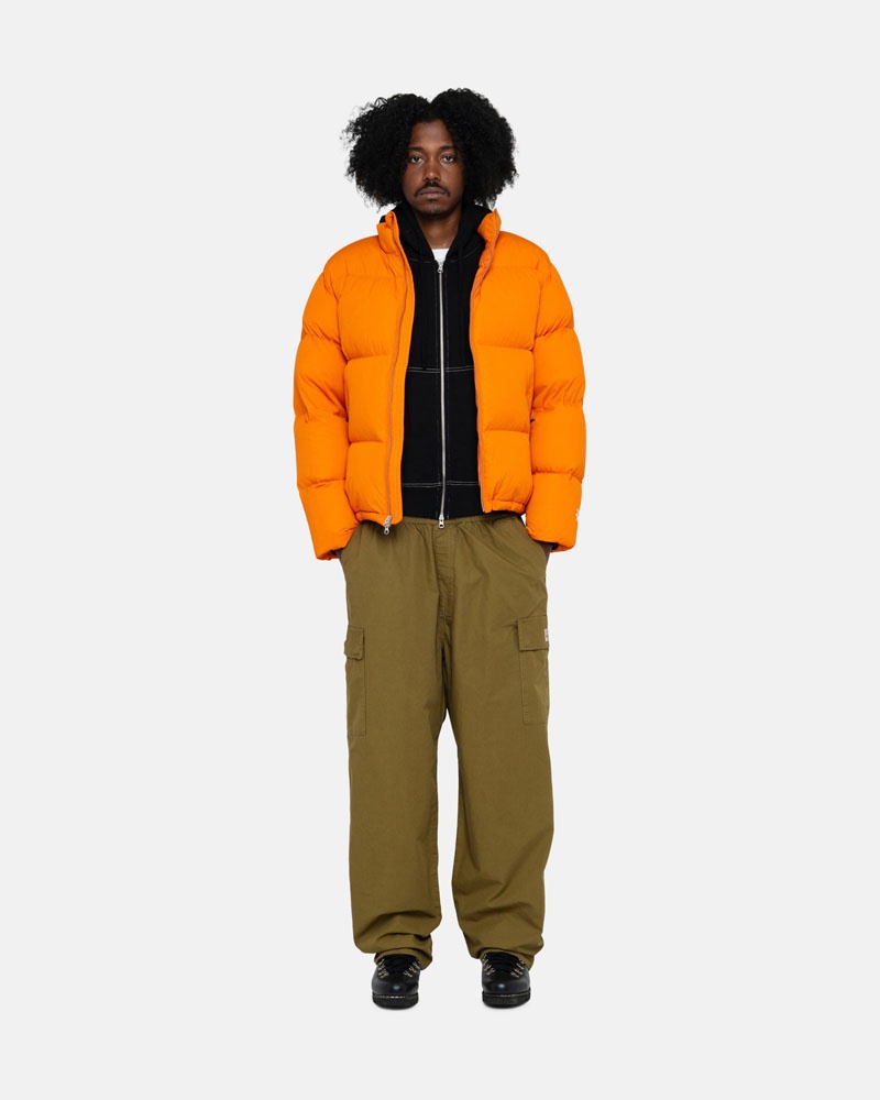 Orange Stüssy Down Puffer Nylon Jacket | USA USVOBX125