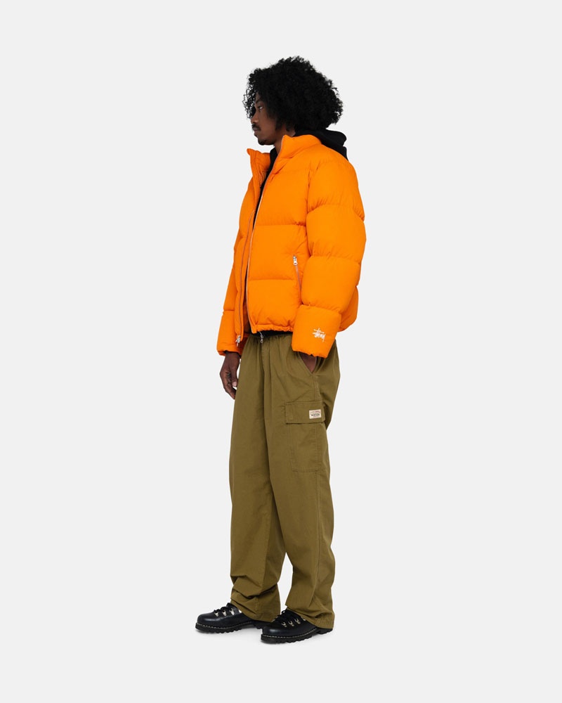 Orange Stüssy Down Puffer Nylon Jacket | USA USVOBX125