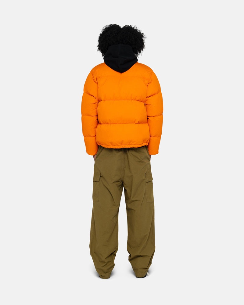 Orange Stüssy Down Puffer Nylon Jacket | USA USVOBX125