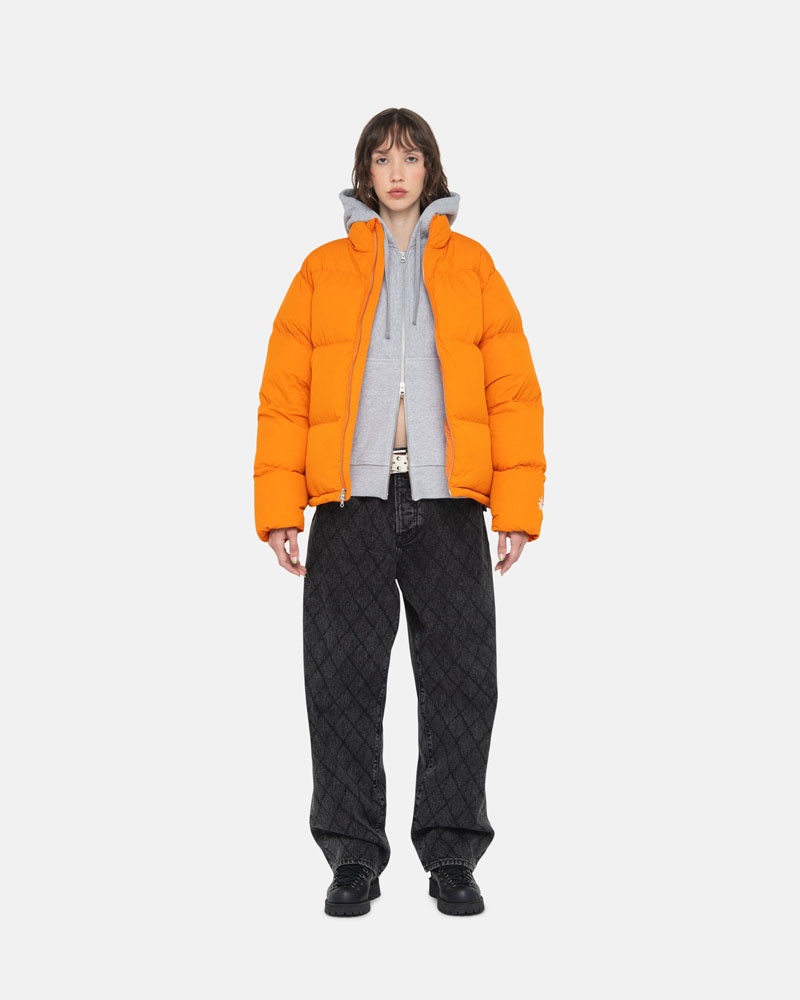 Orange Stüssy Down Puffer Nylon Jacket | USA USVOBX125