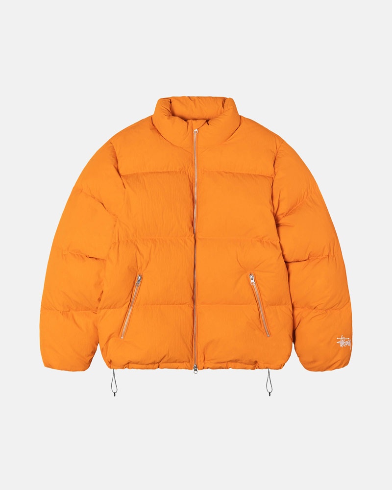 Orange Stüssy Down Puffer Nylon Jacket | USA USVOBX125