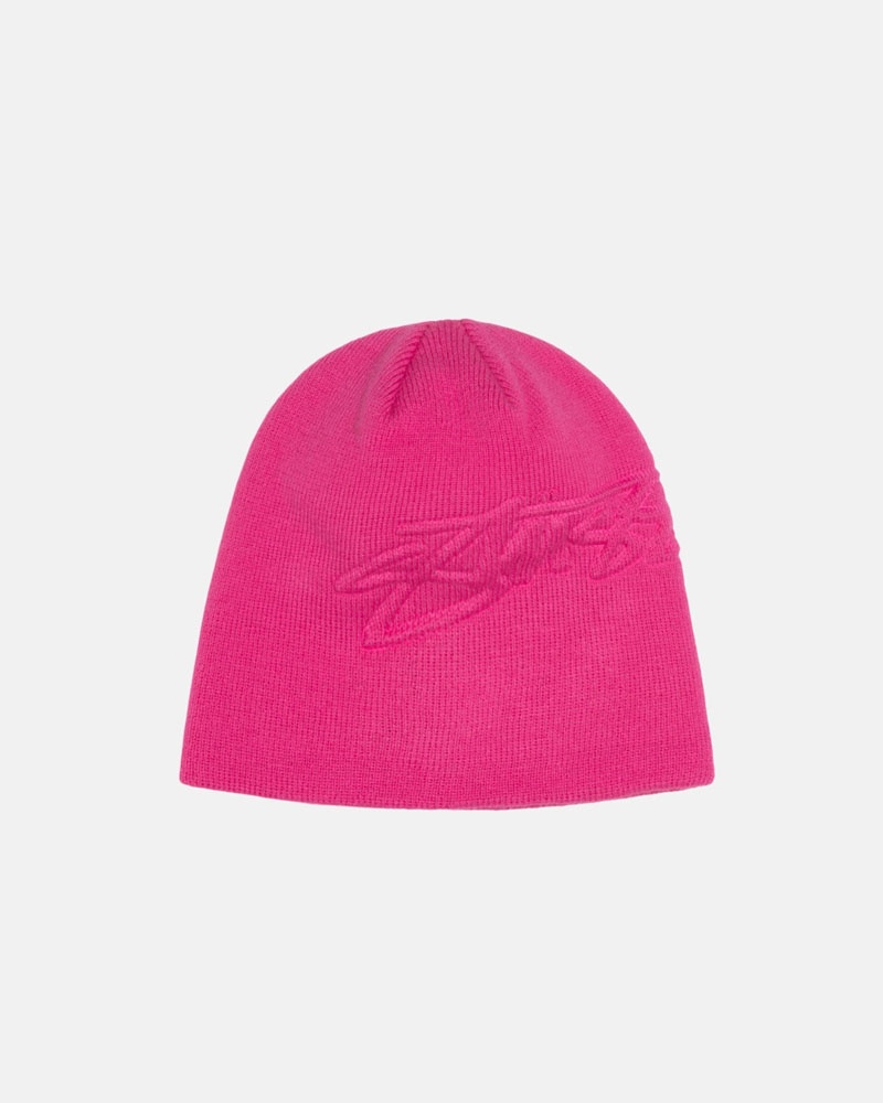 Pink Stüssy Skullcap Embossed Smooth Stock Beanie | USA BAFLDU201