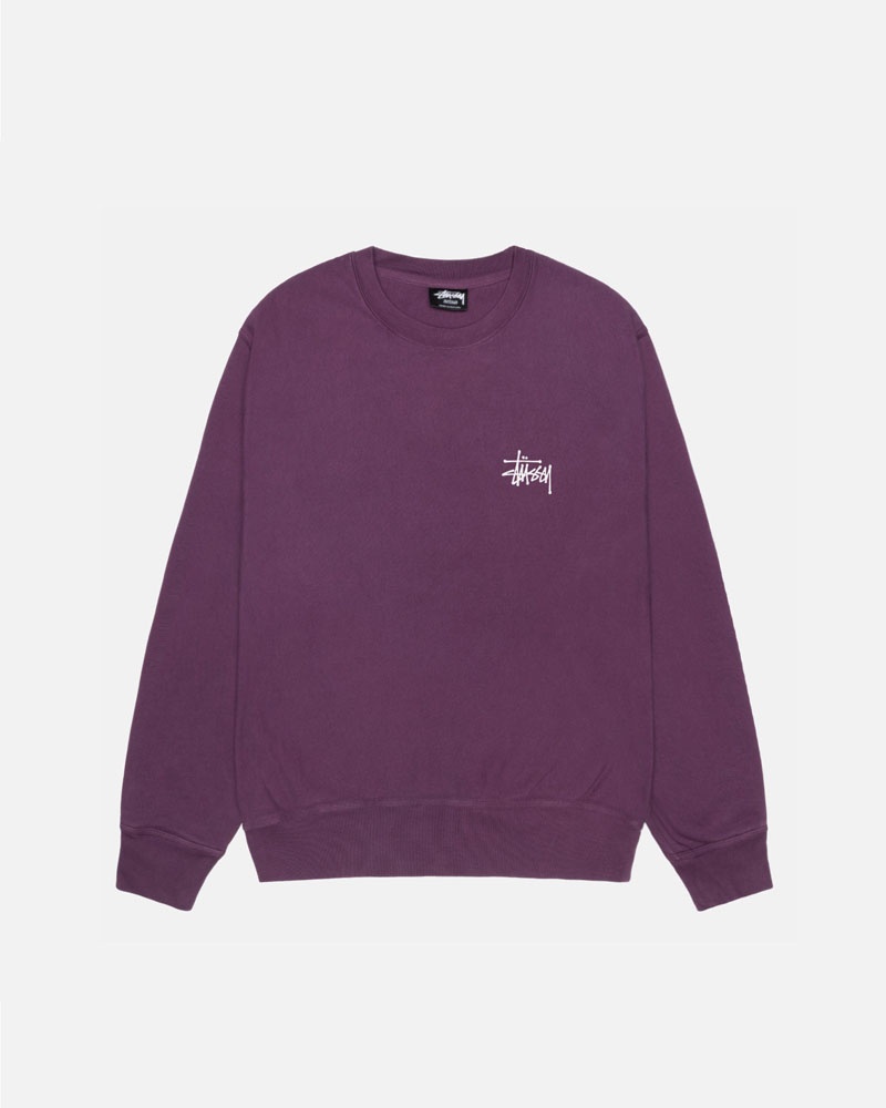 Purple Stüssy Basic Crew Pigment Dyed Sweatshirt | USA DFOMQI927