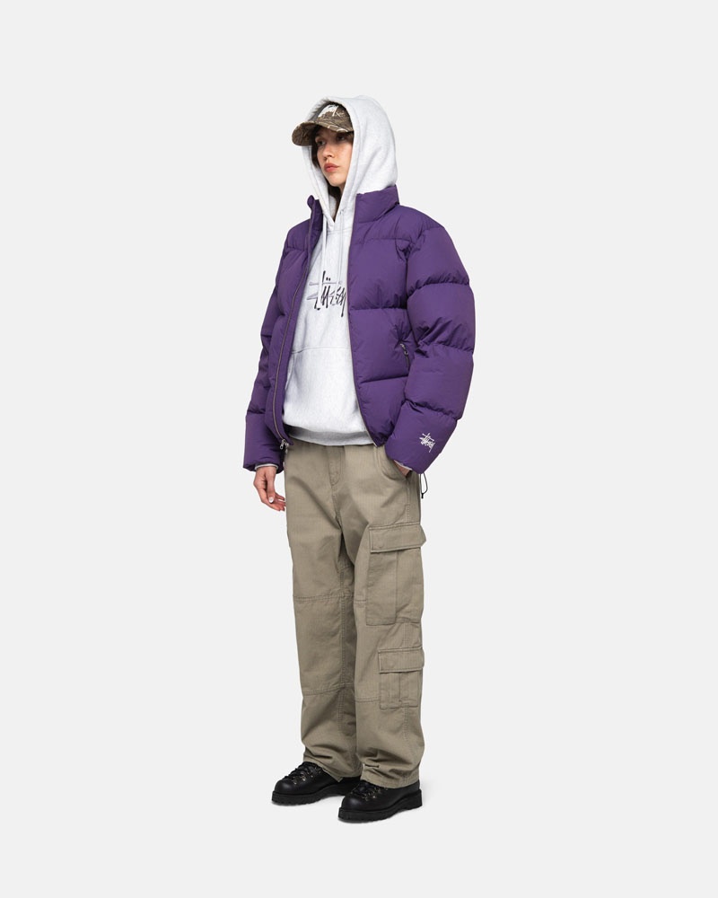 Purple Stüssy Down Puffer Nylon Jacket | USA JDLBXG347