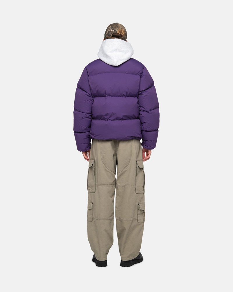 Purple Stüssy Down Puffer Nylon Jacket | USA JDLBXG347