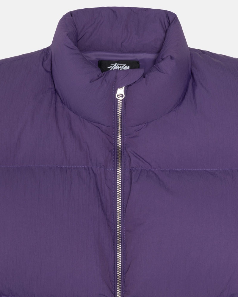 Purple Stüssy Down Puffer Nylon Jacket | USA JDLBXG347