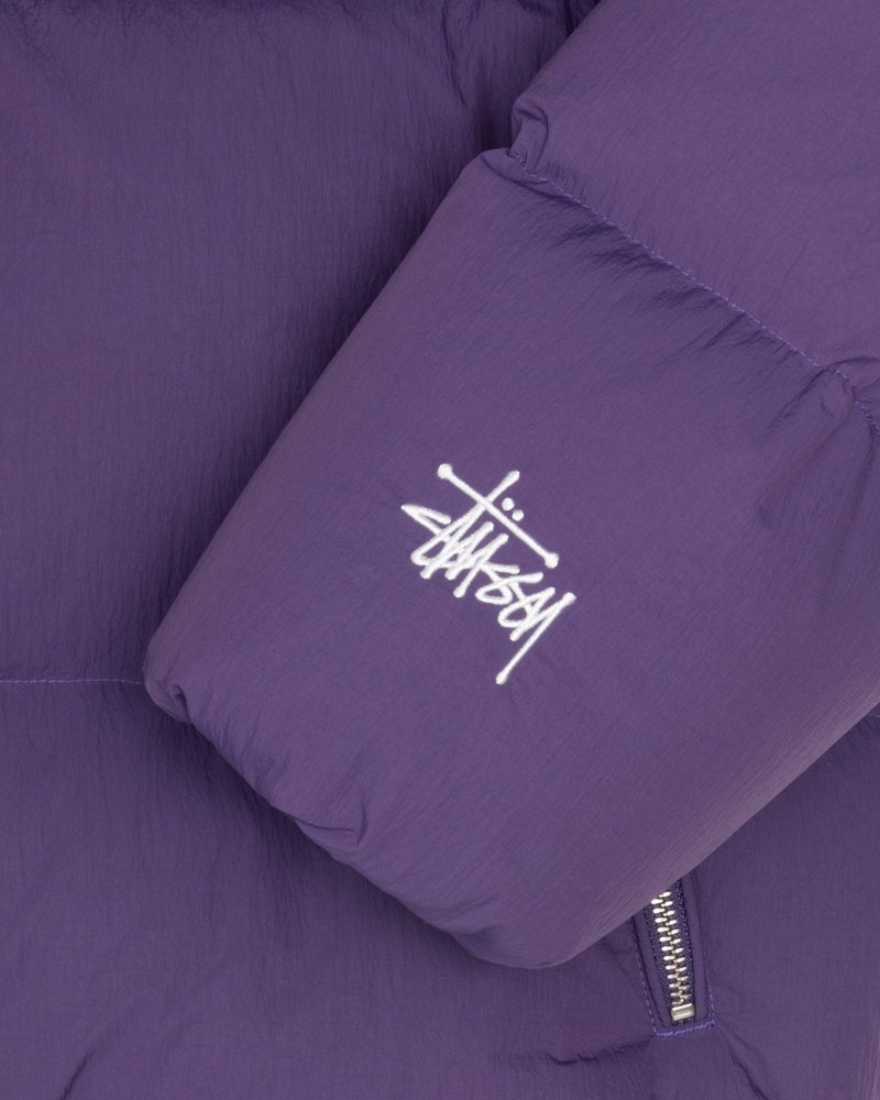 Purple Stüssy Down Puffer Nylon Jacket | USA JDLBXG347