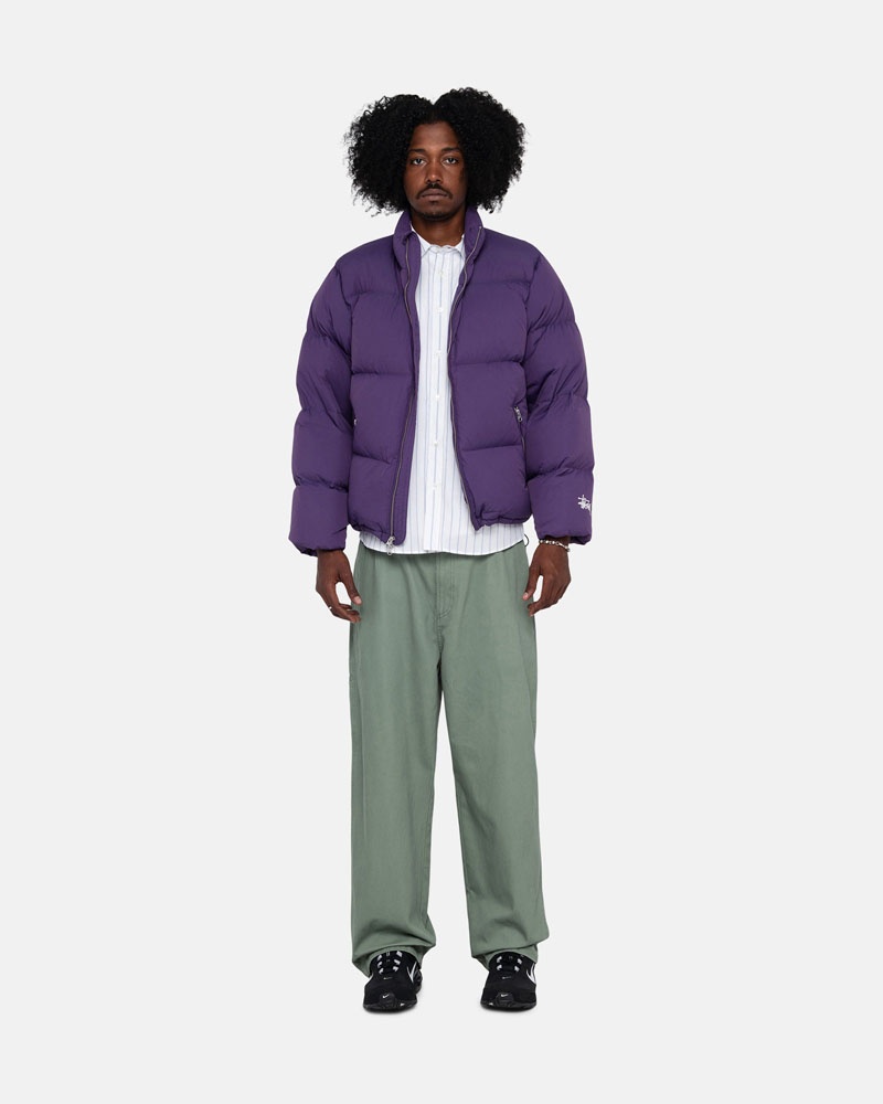 Purple Stüssy Down Puffer Nylon Jacket | USA JDLBXG347