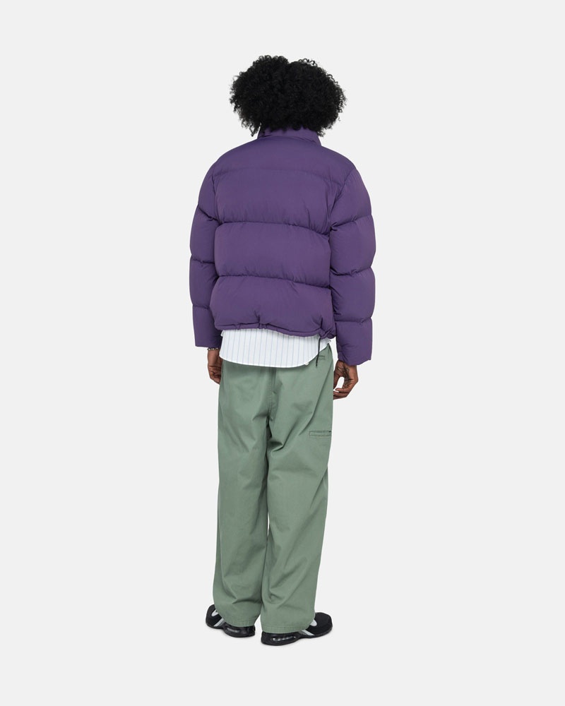 Purple Stüssy Down Puffer Nylon Jacket | USA JDLBXG347