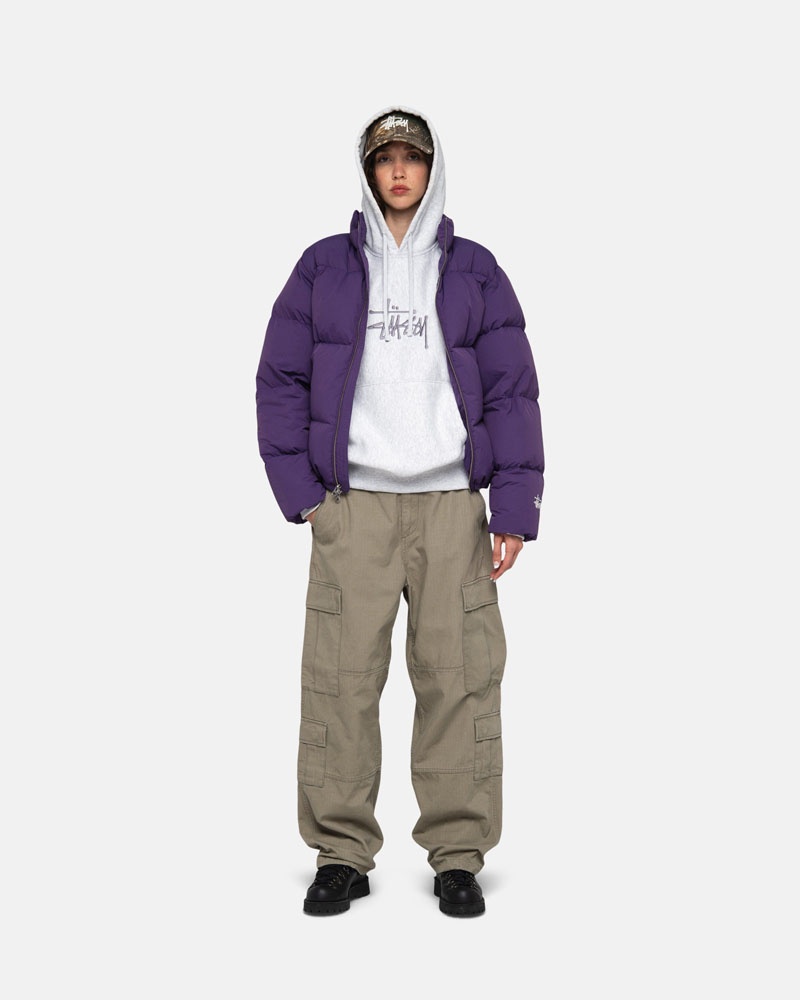 Purple Stüssy Down Puffer Nylon Jacket | USA JDLBXG347