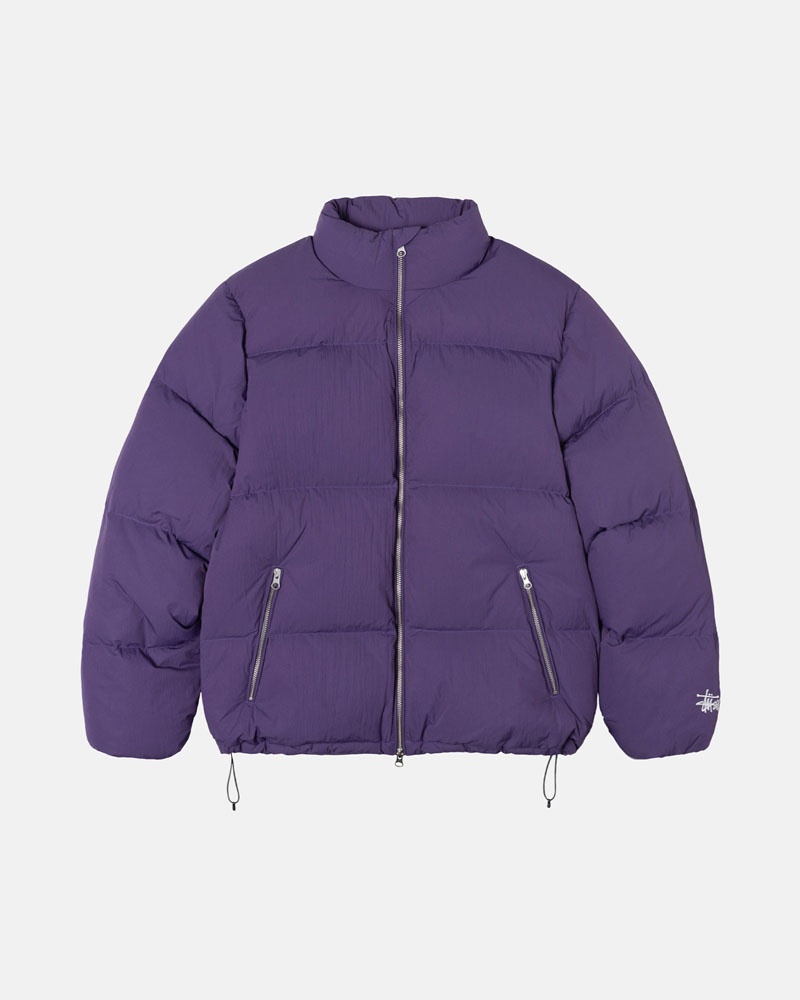 Purple Stüssy Down Puffer Nylon Jacket | USA JDLBXG347