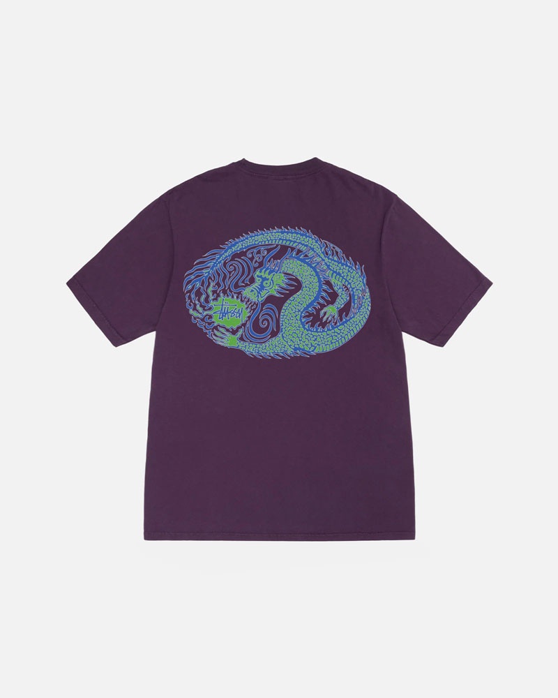 Purple Stüssy Mosaic Dragon Pigment Dyed T-Shirts | USA OCGXQD873