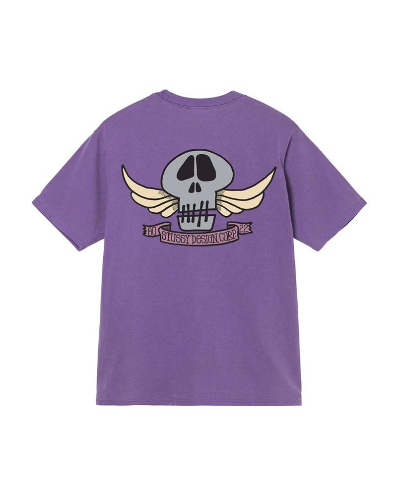 Purple Stüssy Skull Wings Pigment Dyed T-Shirts | USA WNDVPQ093