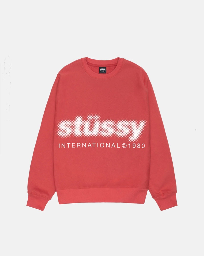 Red Stüssy Blur Crew Sweatshirt | USA APJEWZ125