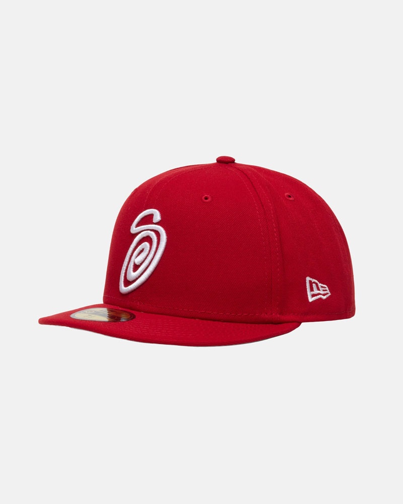 Red Stüssy New Era 59Fifty Curly S Caps | USA AXYZHN019