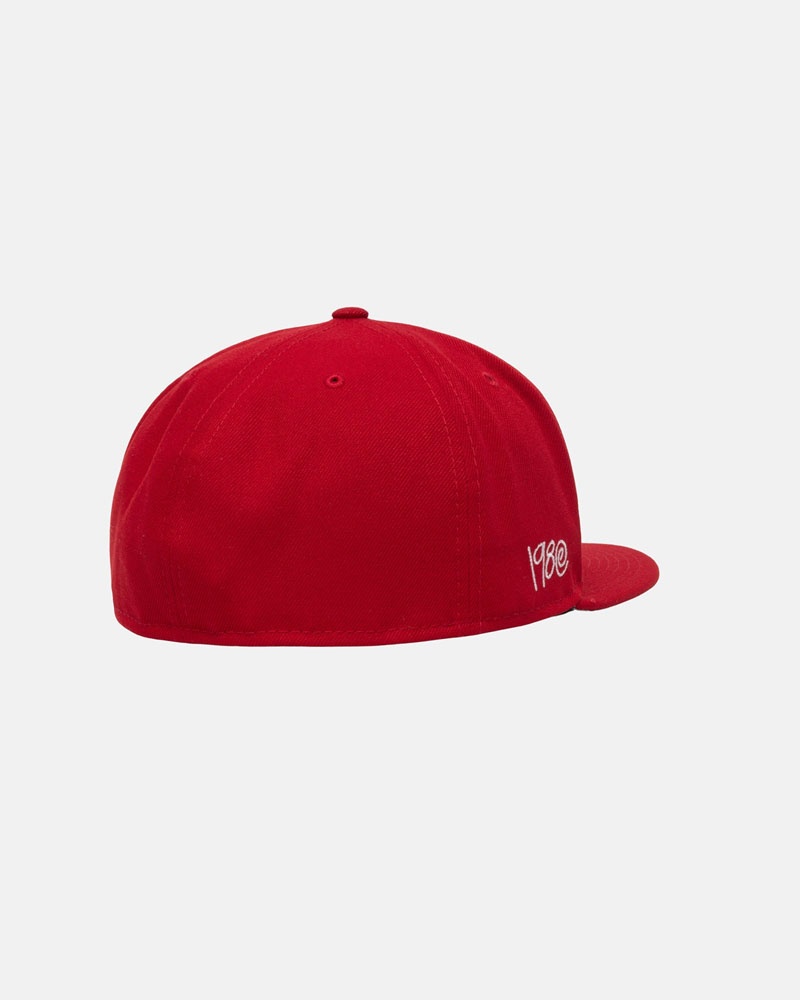 Red Stüssy New Era 59Fifty Curly S Caps | USA AXYZHN019