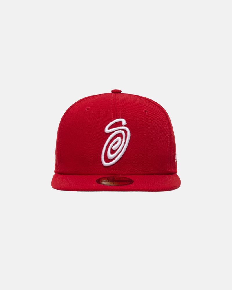 Red Stüssy New Era 59Fifty Curly S Caps | USA AXYZHN019