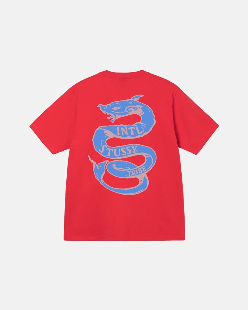 Red Stüssy Serpent T-Shirts | USA PWZJQD153