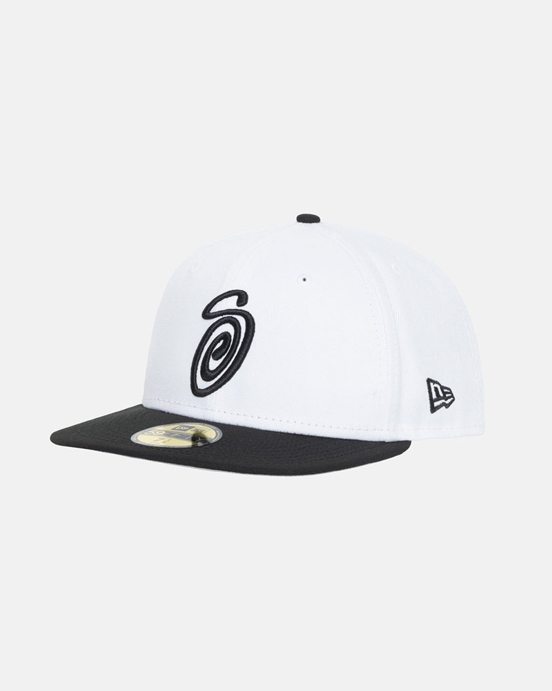 White Black Stüssy New Era 59Fifty Curly S Caps | USA COFHZD326