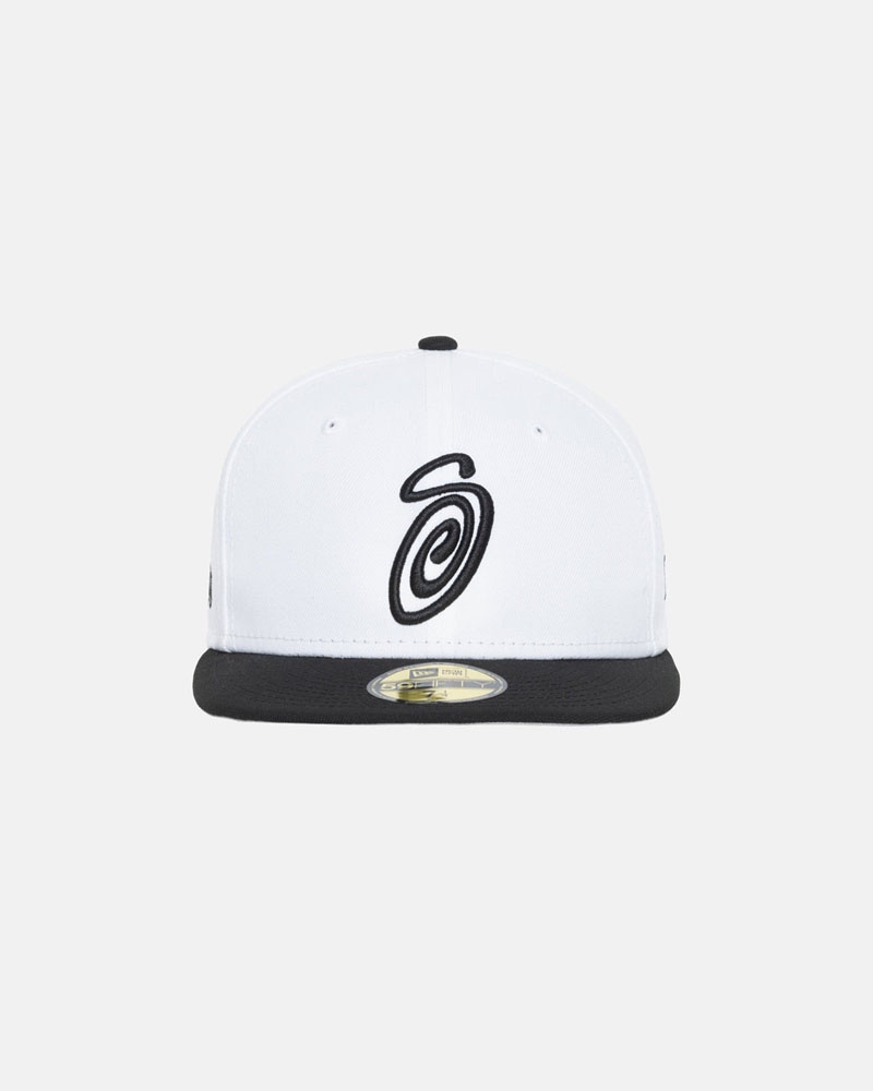 White Black Stüssy New Era 59Fifty Curly S Caps | USA COFHZD326