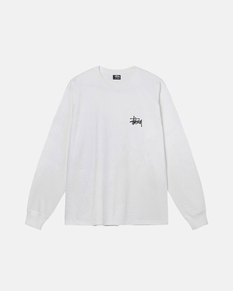 White Stüssy Basic LS T-Shirts | USA FPMAQN687