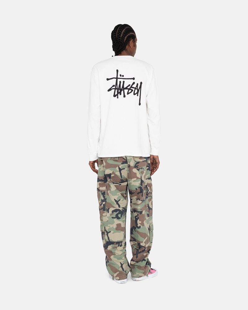 White Stüssy Basic LS T-Shirts | USA FPMAQN687